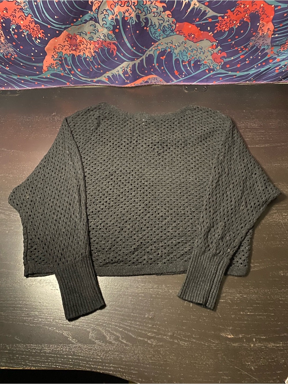 Express Black Open-Knit Crewneck Sweater